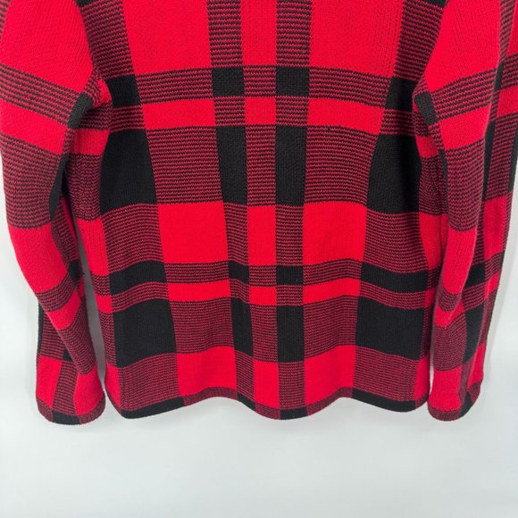 Chaps Sweater Jacket Mens S Red Black Buffalo Plaid Cotton Knit‎ Shawl Collar - Picture 8 of 9